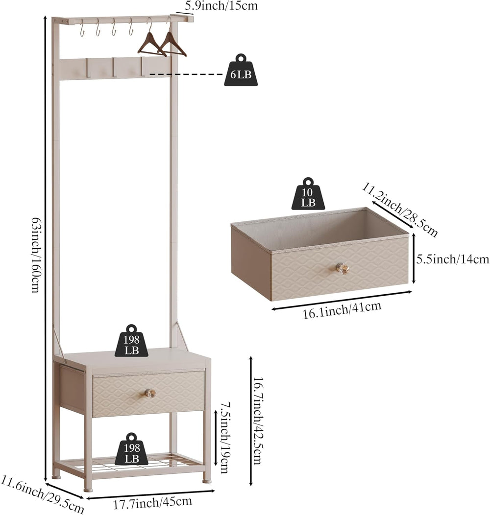 LUMTOK Hall Tree with Shoes Bench Storage,Small Coat Rack with Drawers