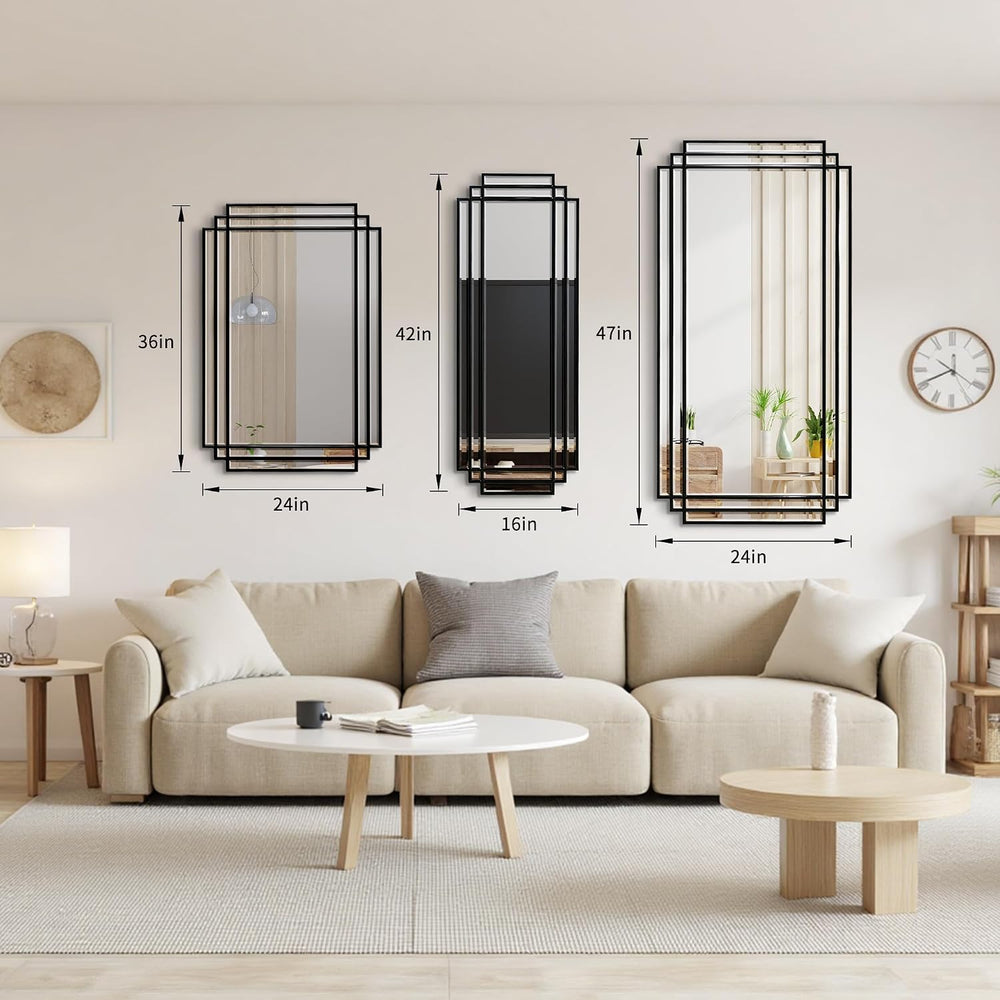 47"x24" Large Rectangle Beveled Mirror with Black Geometric Frame