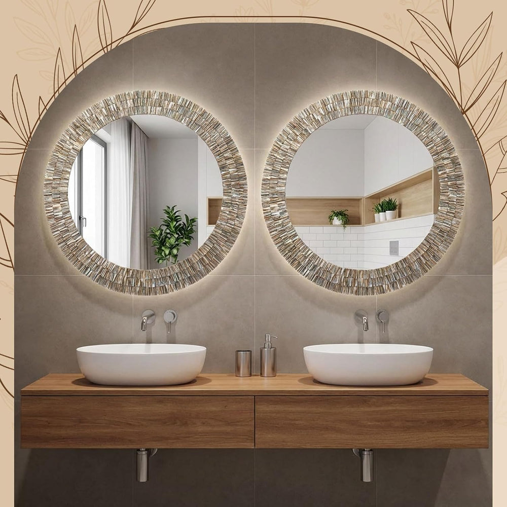 Sintuff Large 30 Inch Round Capiz Shell Mirror Coastal Seashell Wall Decor