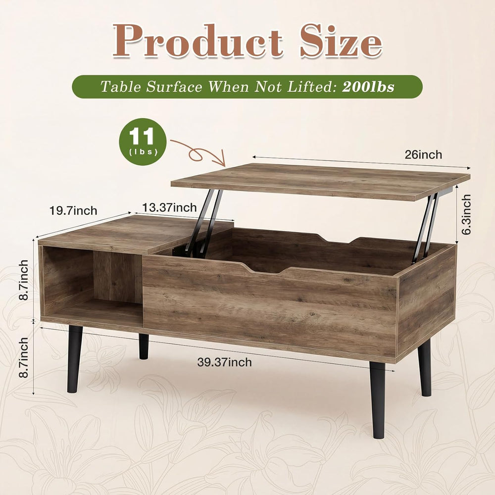 OLIXIS Lift Top Coffee Table, Wood Coffee Table for Living Room Home Grey