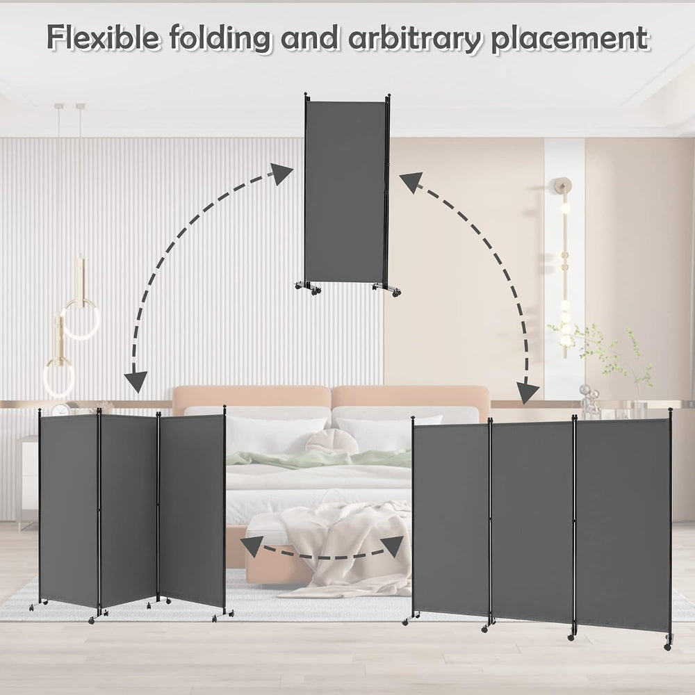 Spurgehom 3 Panel Rolling Room Divider, Folding Partition Privacy Screens