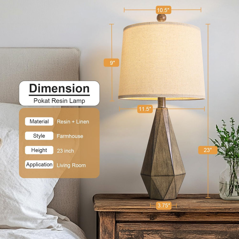 PoKat 23'' Farmhouse Table Lamps Set of 2, Brown Rustic Lamps for Liv...