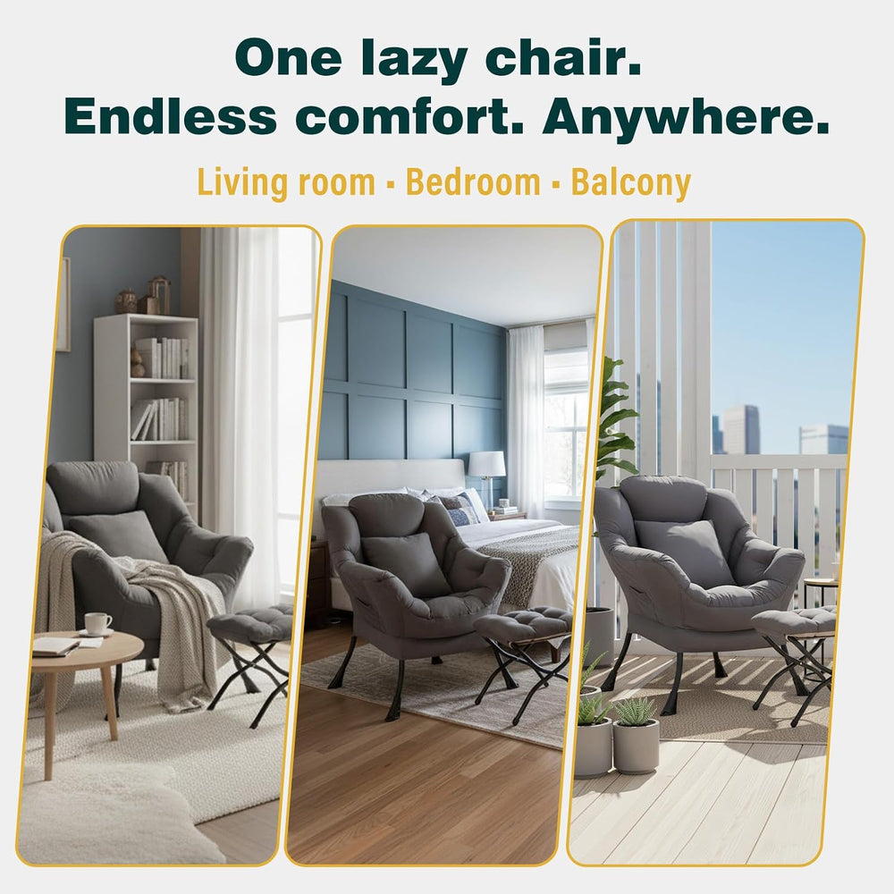 Lazy Chair with Ottoman, Comfy Reading Chair for Bedroom