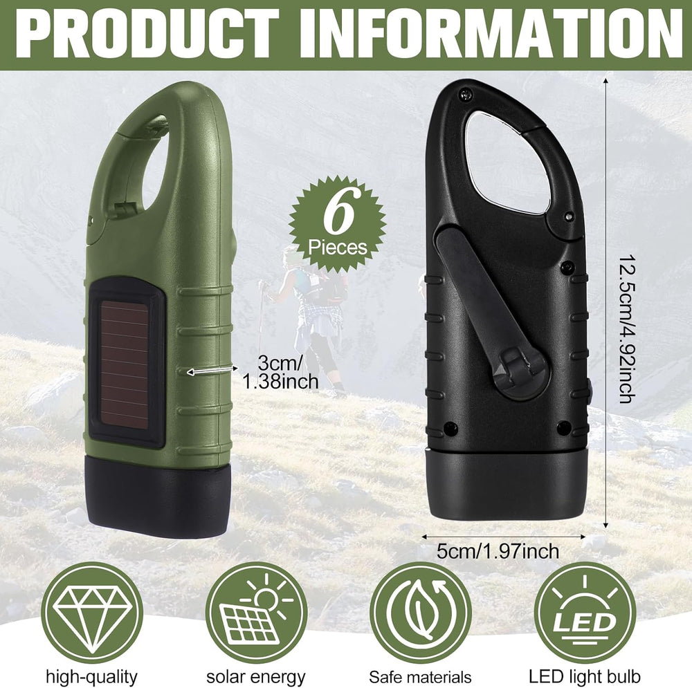 Mudder 6 Pack Hand Crank Flashlights Solar Powered Flashlight, Green,Black