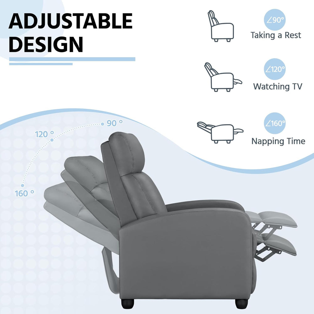 Yaheetech Recliner Chair with 3 Adjustable Angles Living Room Chairs Gray