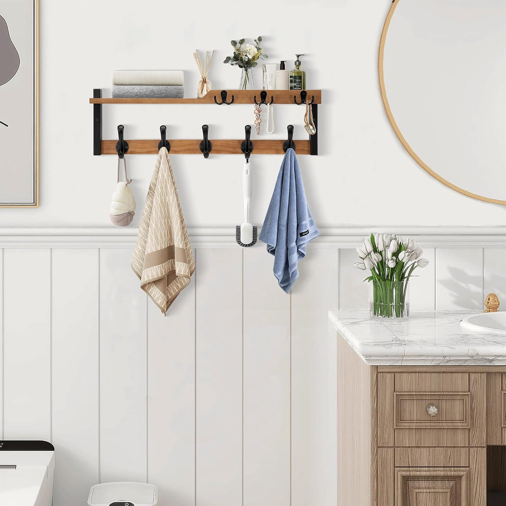 25.2" 4-in-1 Wall Mount Coat Rack with Shelf, Key Holder & Mail Orga...