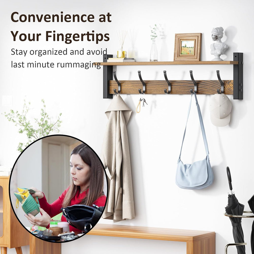 Optish Coat Rack Wall Mount with Shelf, 24 Inch Coat Hanger Walls Mounted, Ha...