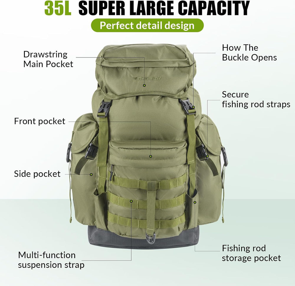 THKFISH Large Capacity Fishing Hunting Backpack Chair with Rod Holder