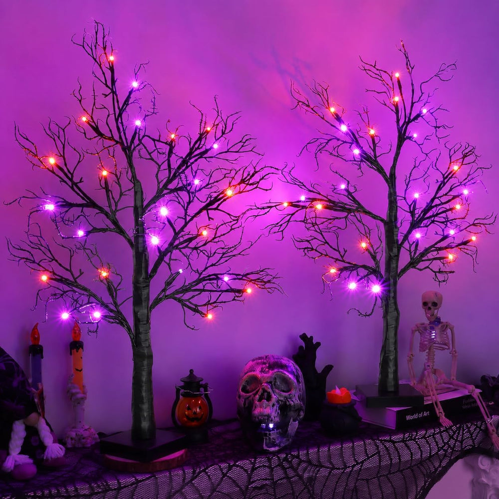 [Timer] 2 Pack Halloween Decorations Indoor, 24 Inch Lighted Black Halloween ...