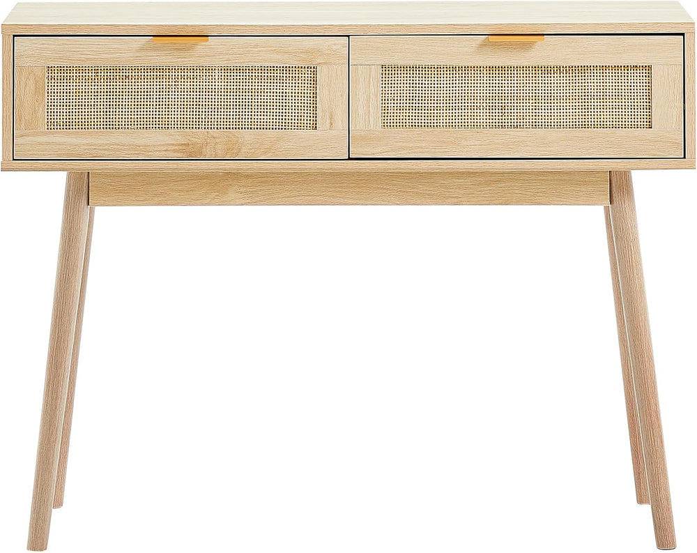 VEVOR Rattan Console Table with 2 Storage Drawers, Rattan Entryway Table with...