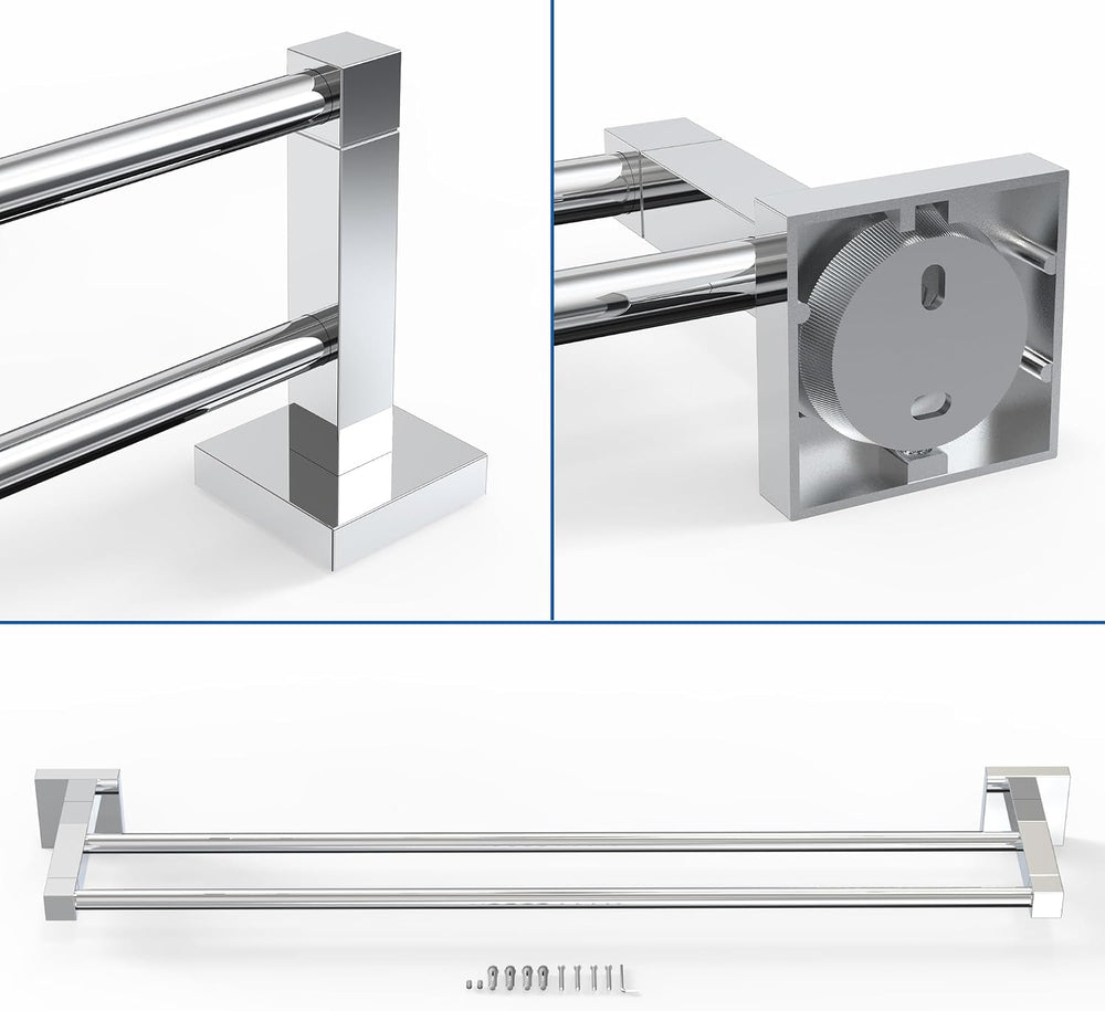 RUACQ Double Towel Bar 24" Towel Racks for Bathroom Wall Mounted Chrome