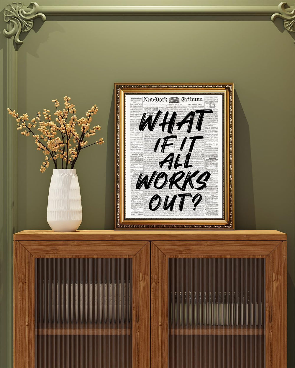 Gold Framed Wall Art Retro Black And White Newspaper Poster What If It All Wo...