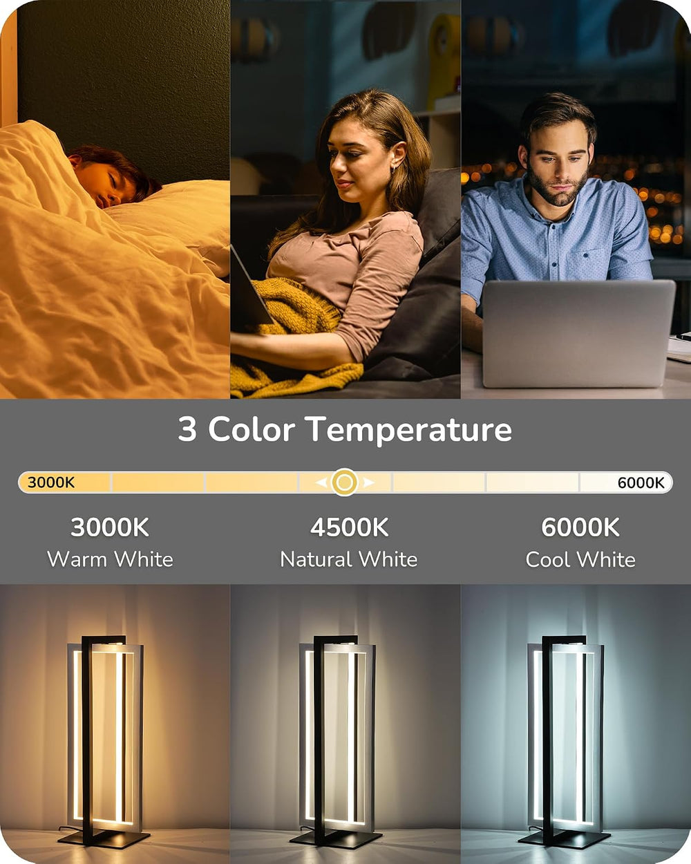 EDISHINE Modern LED Table Lamps, 750LM Dimmable Nightstand Lamp, Silver