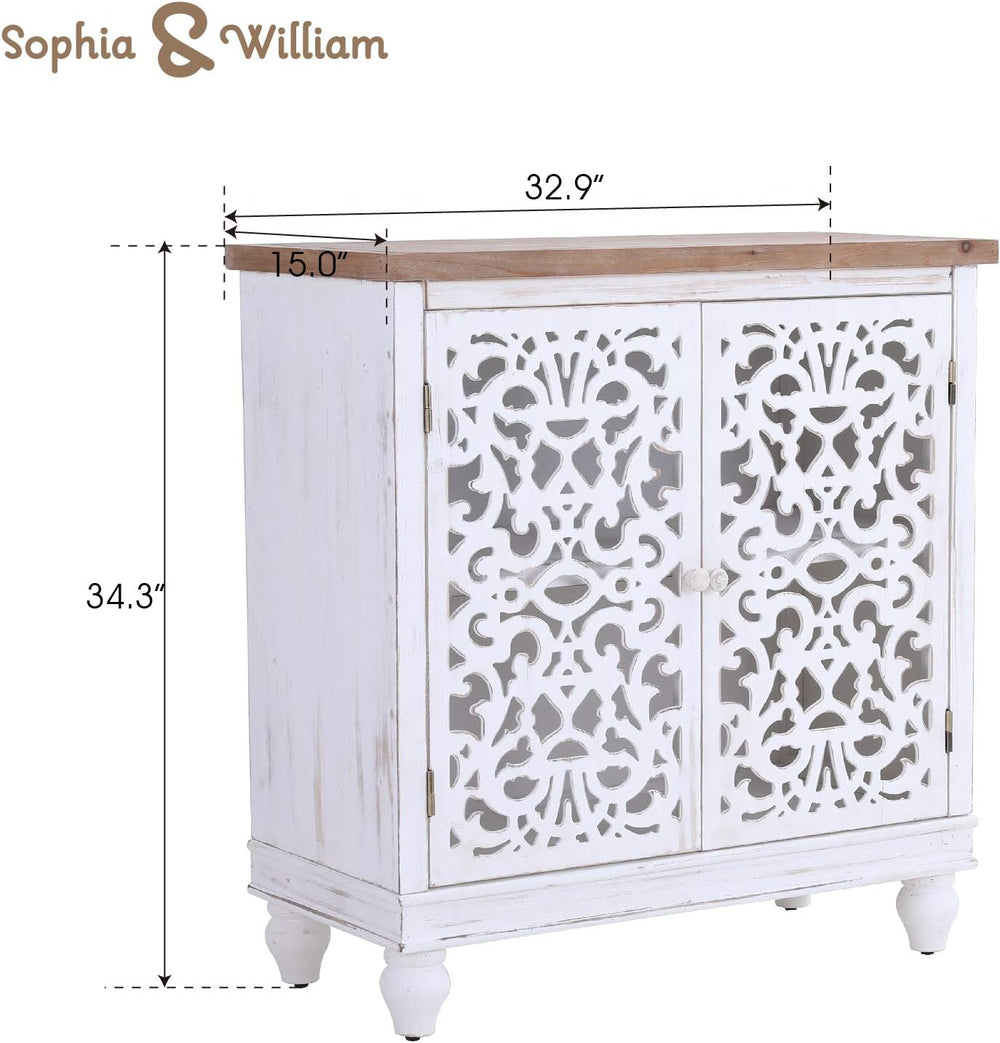 Sophia & William Small Accent Cabinet with Doors, Carved Buffet Cabinet