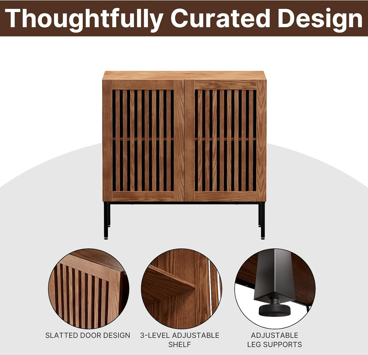 BVIUNTWO Set of 2 Accent Storage Cabinet with Doors and Adjustable Shelf,Freestanding Buffet Cabinet,Modern Sideboard Buffet Cabinet for Living Room,Dining Room,Kitchen, Hallway,Brown