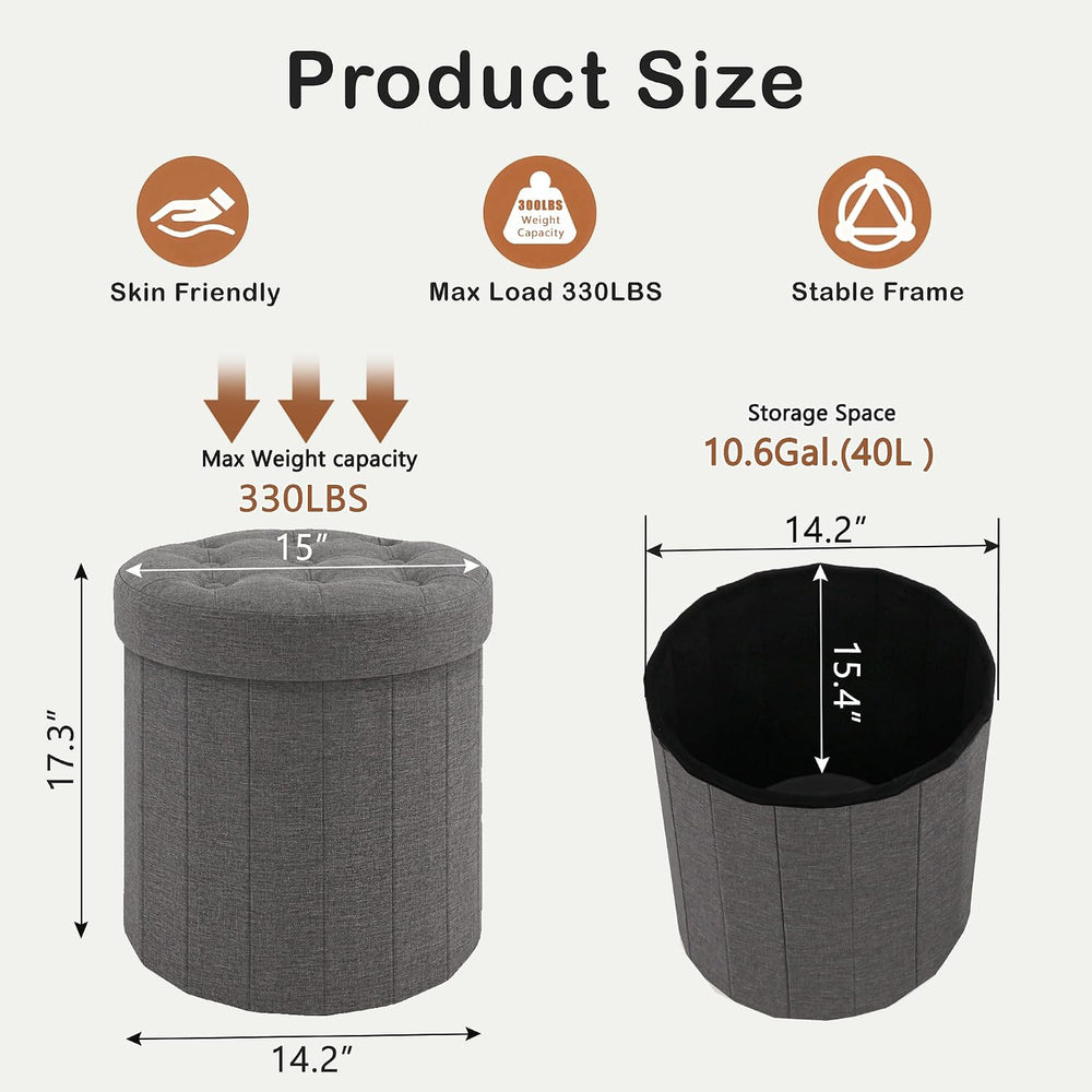 CAROLMADE Round Storage Ottoman, Linen Vanity Stool
