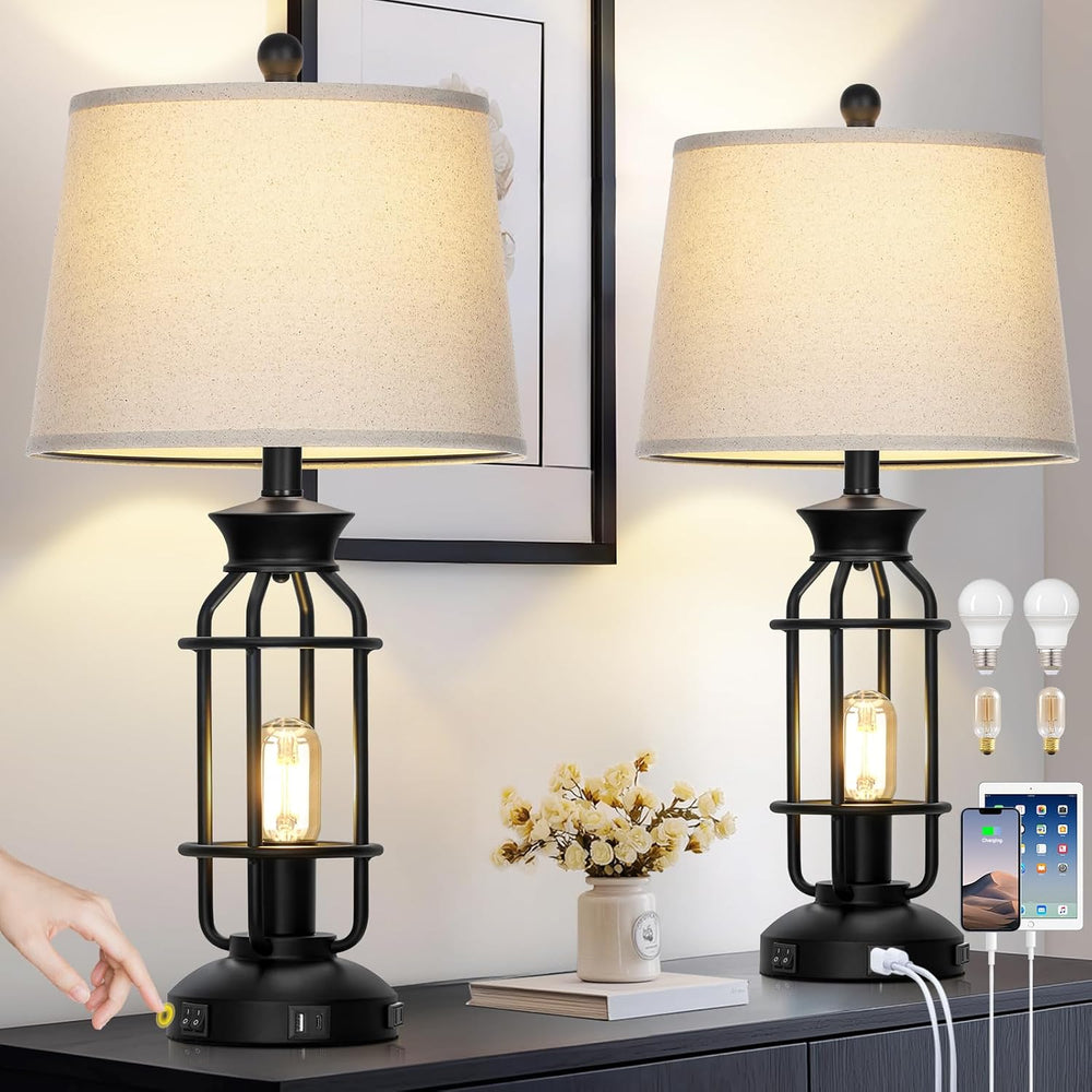 Lolikit 28" Farmhouse Table Lamps for Living Room Set of 2, Bedside Lamps