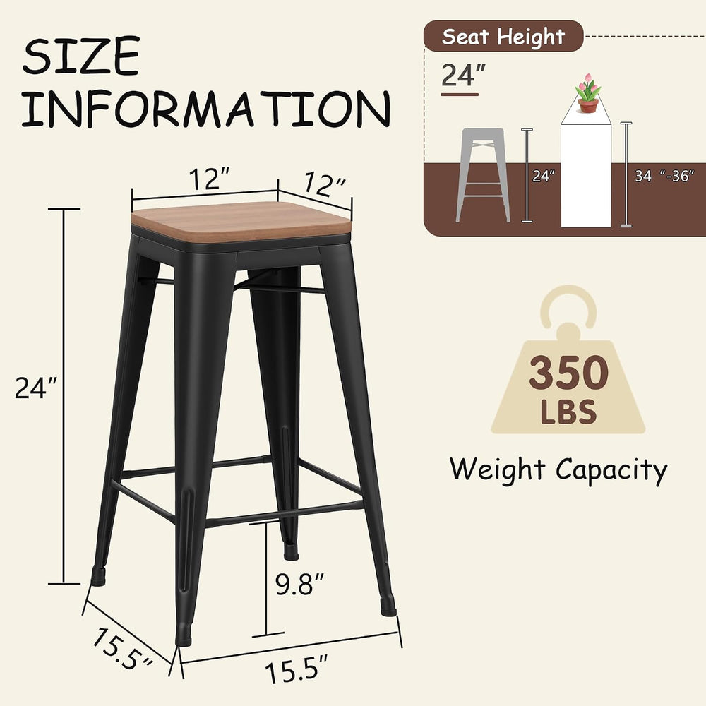 Andeworld Bar Stools Set of 4 Stackable Metal Bar Stools Industrial Counter H...