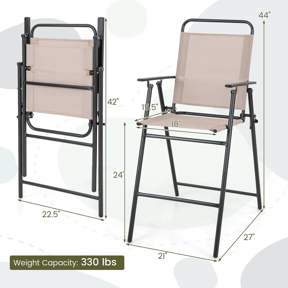 GIANTEX Outdoor Folding Bar Chair Set of 2, Counter-Height Patio Chairs with ...