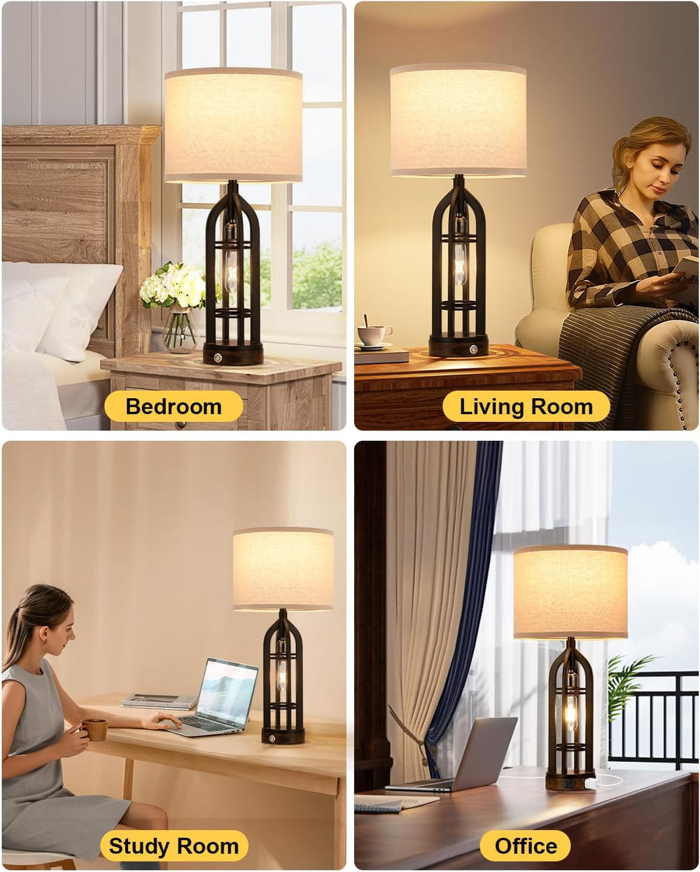 Seealle Table Lamps for Living Room, 3 Way Dimmable Farmhouse Lamp Set of 2