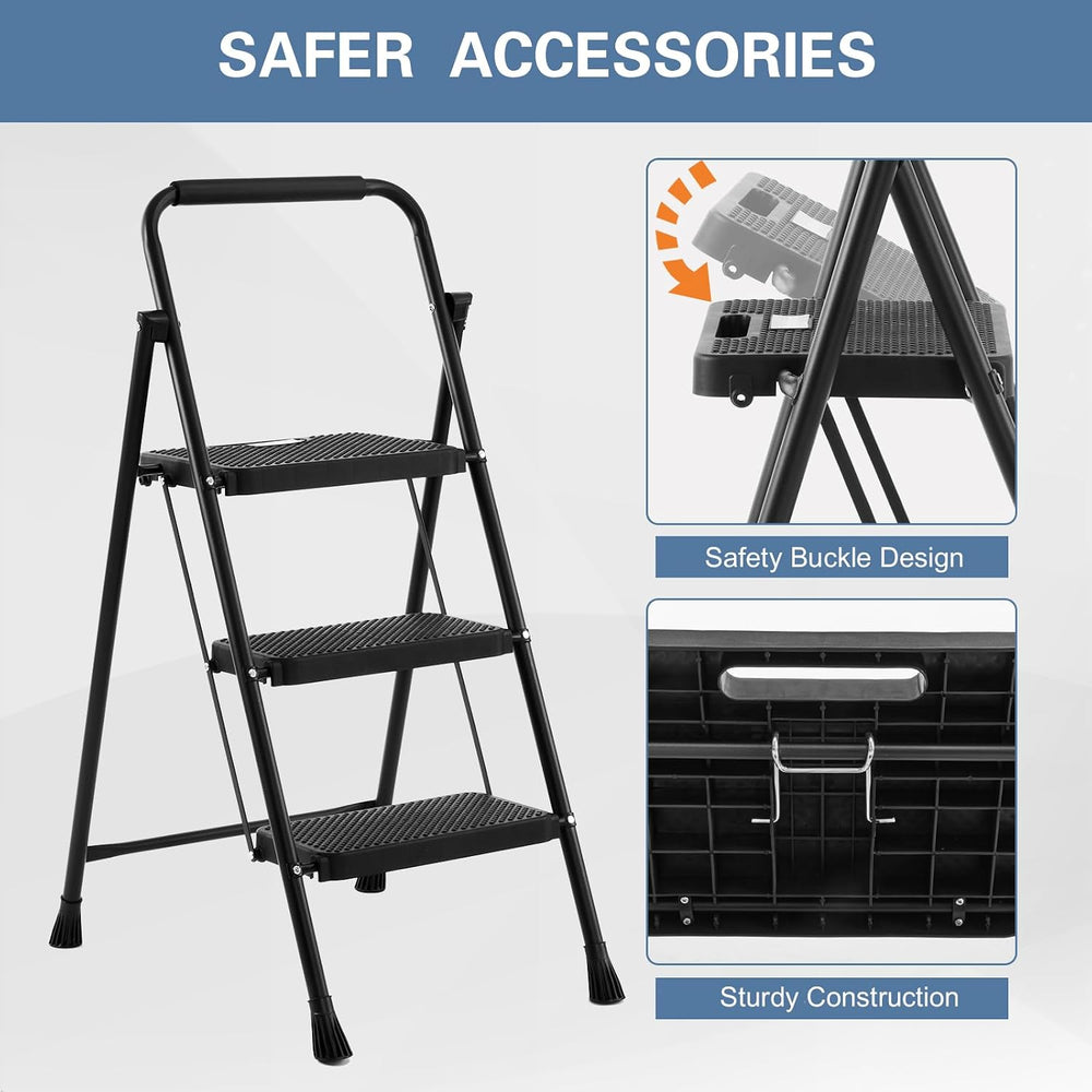 Nazhura Foldable 3 Step Stool Ladder, 300 Lb Weight Limit Folding 3 Stepping ...