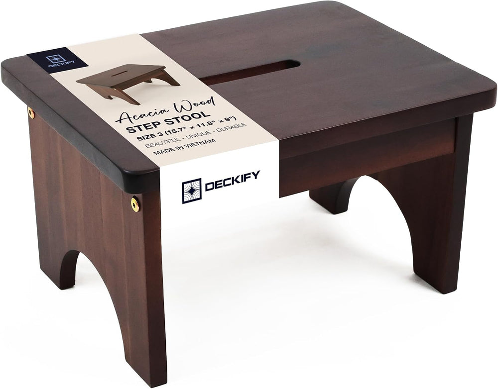 Acacia Wood Step Stool for Adults, Rich Walnut, 9 Inch