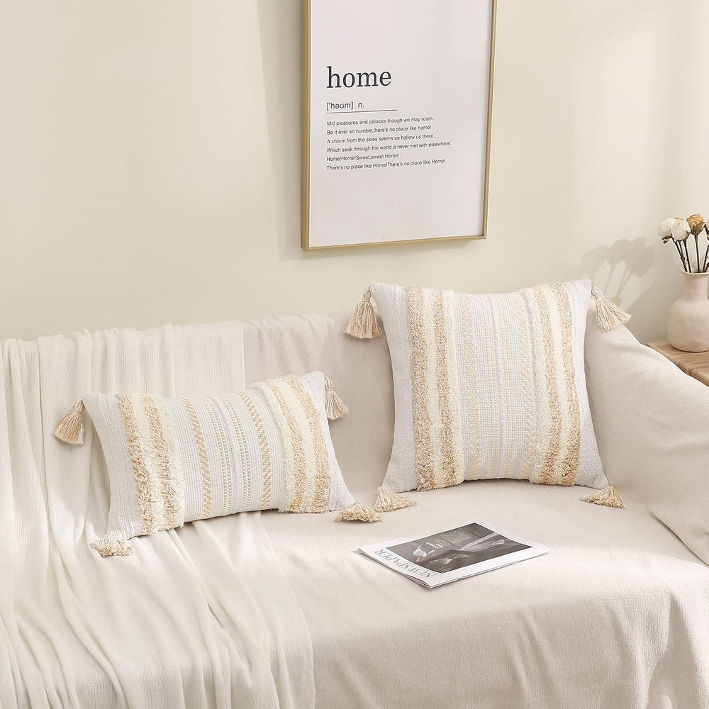 decorUhome Khaki and Cream White Throw Pillow Covers 18x18 Set of 2