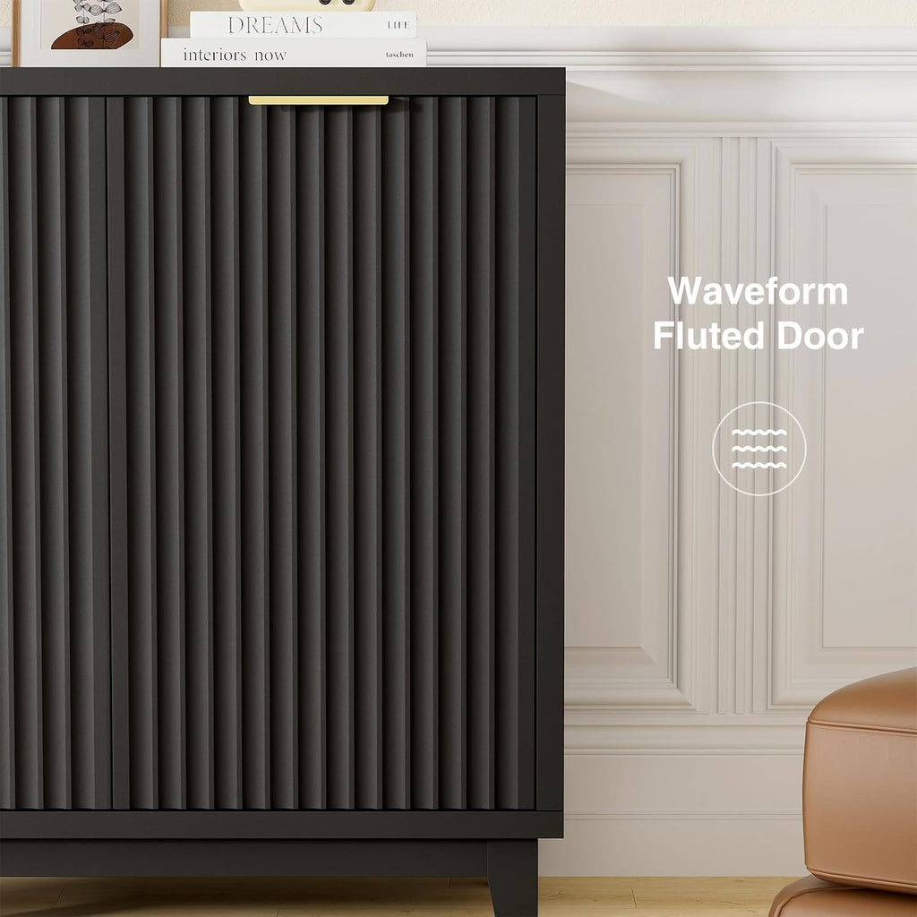 Fluted Cabinet with Storage, Mid Century Modern 2 Doors Sideboard Buffet
