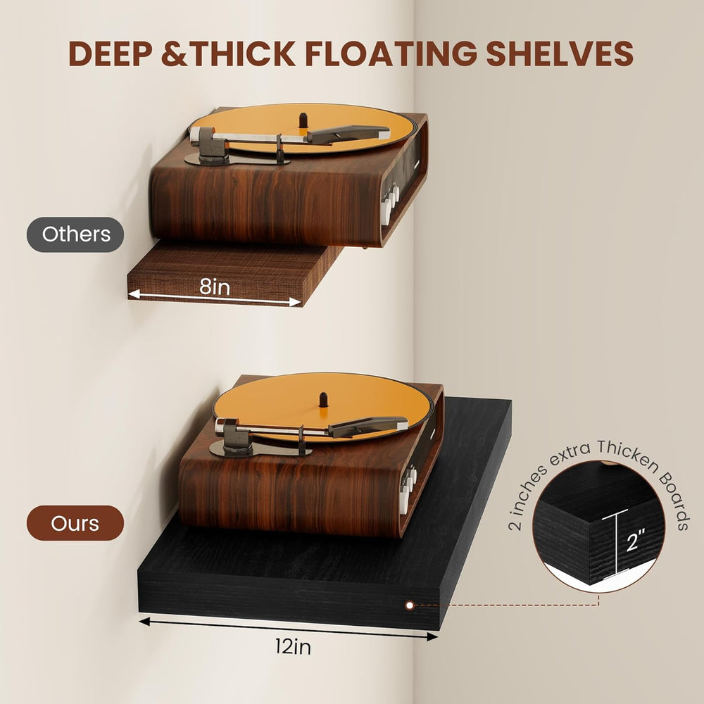 Vivelove Deep Floating Shelves 48x12” Set of 2, Black