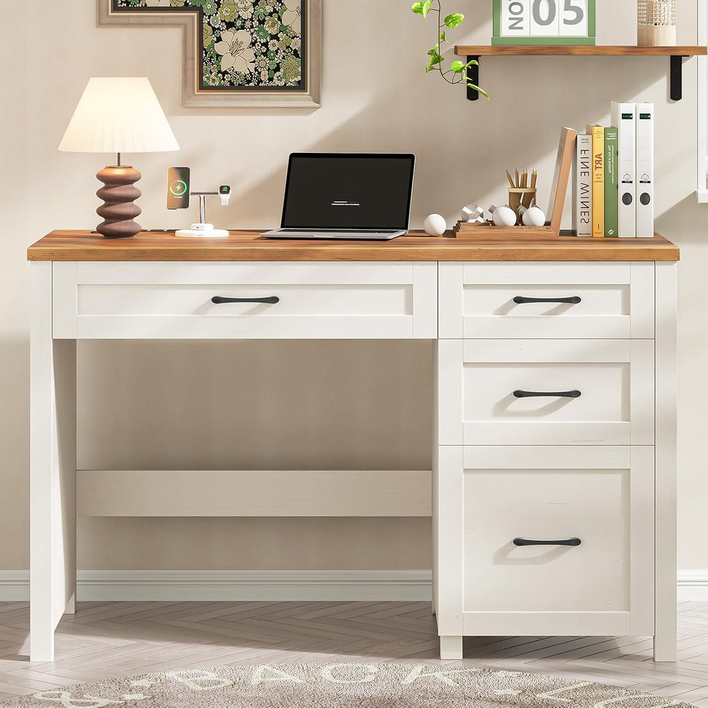 Vabches Farmhouse 47" Executive Desk, Computer Desk with File Drawer and...