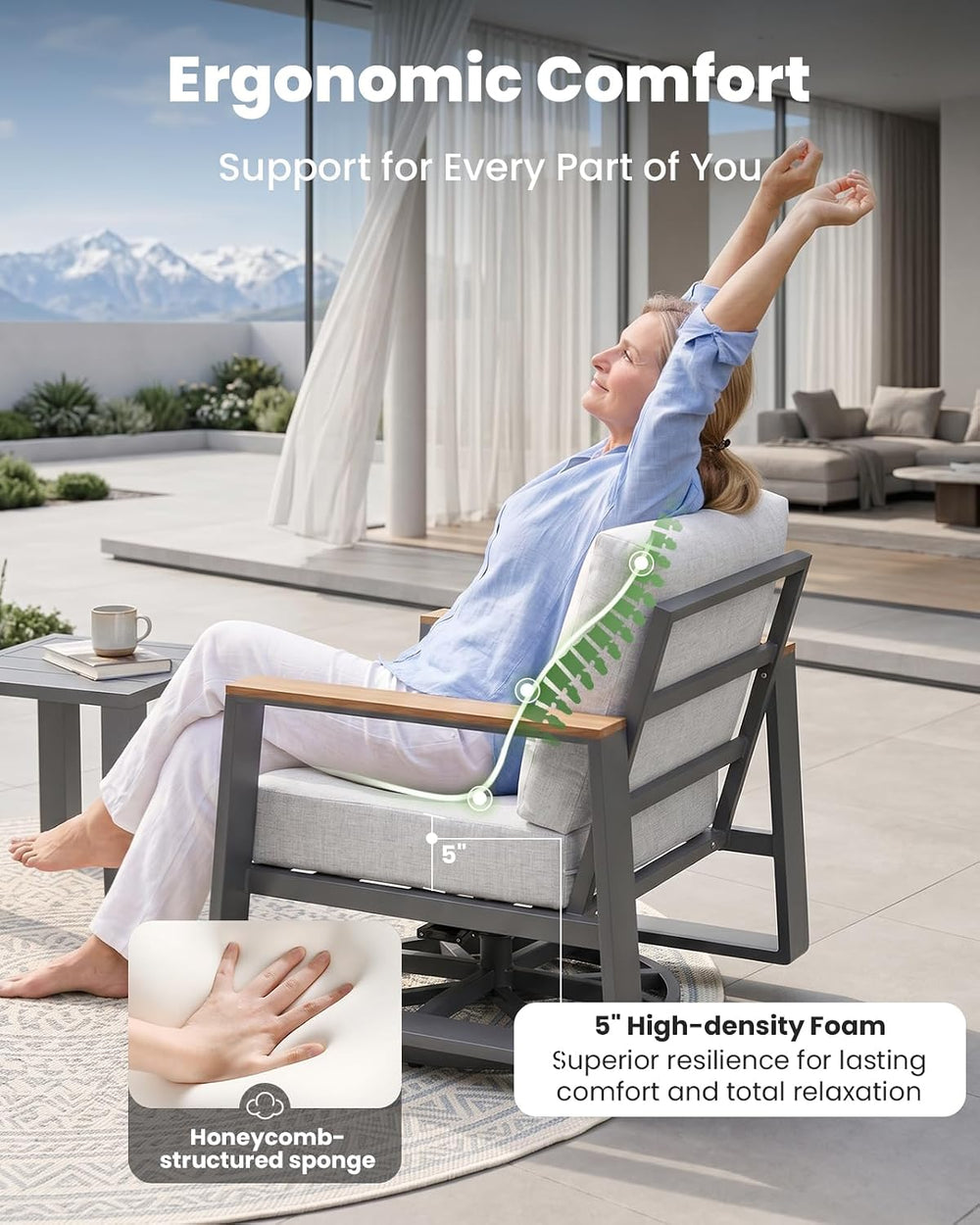 Outdoor Swivel Patio Chairs Set of 3, Aluminum Large 3-Piece Outdoor Patio Co...