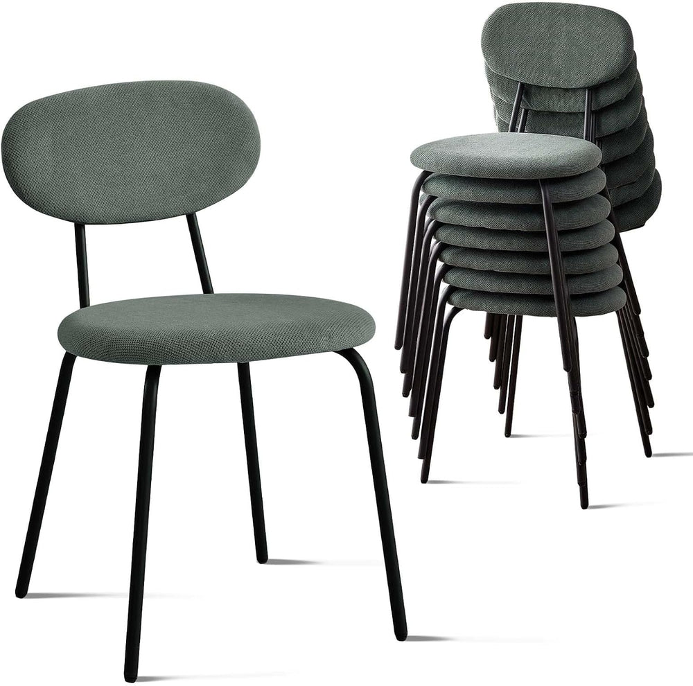 Set of 8 Stackable Dining Chairs with Sage Green Fabric Cushions