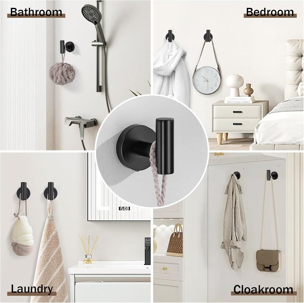 6 Pieces Matte Black Towel Bar Bathroom Hardware Set, 23.6Inch Matte Black Ba...