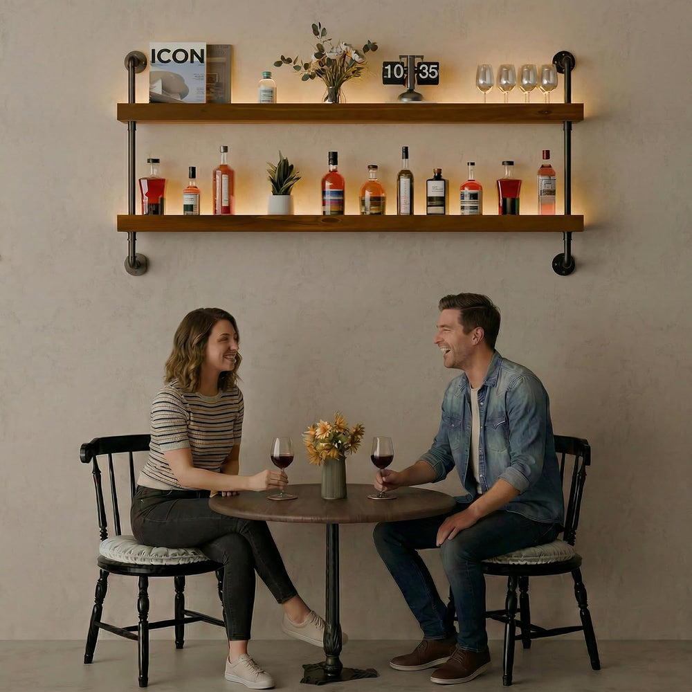 Bar Shelves, Wall Mounted Wine Rack, Walnut Brown, 48 Inch