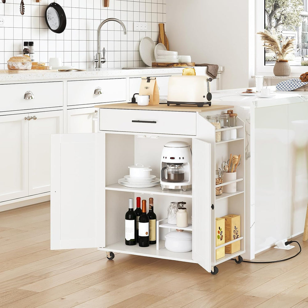 HOOBRO Kitchen Island with Power Outlet, Kitchen Storage Island with Spice Ra...