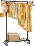 HYSEYY Clothes Rack, Clothing Rack for Hanging Clothes, Rolling Garment Rack Sturdy Coat Rack Portable Wardrobe Rack Metal Closet Rack for Bedroom Laundry Living Room, Black