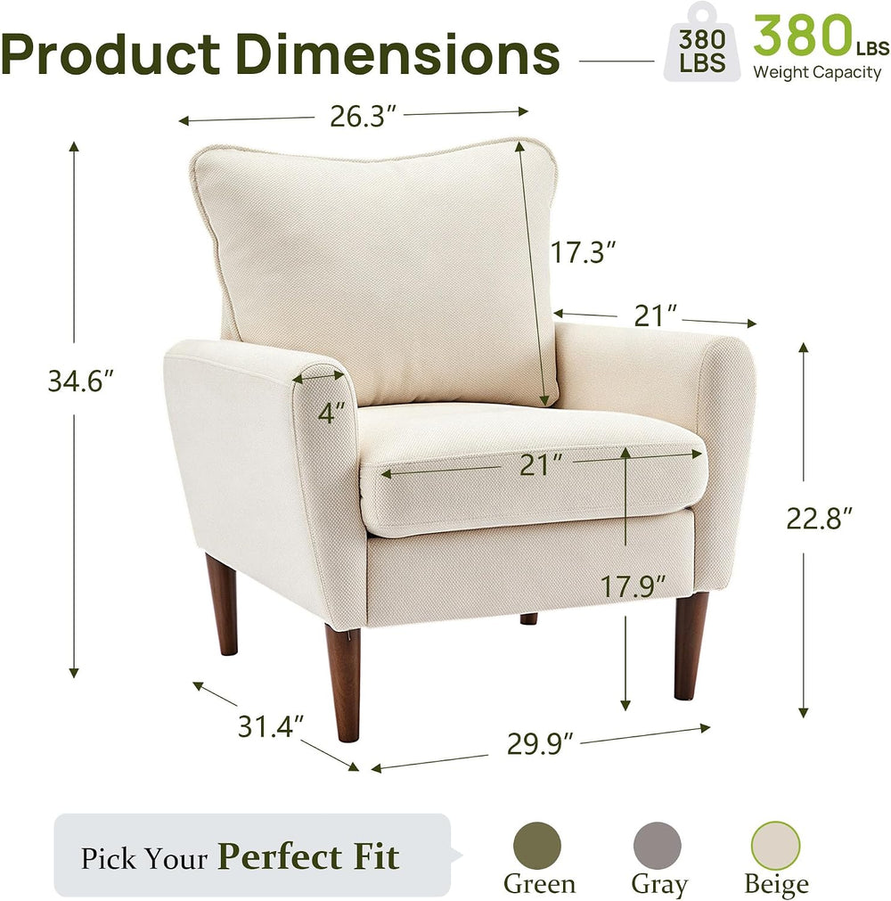 2 Pcs Accent Chair with Spring Sponge Cushion, Upholstered Armchair, Beige
