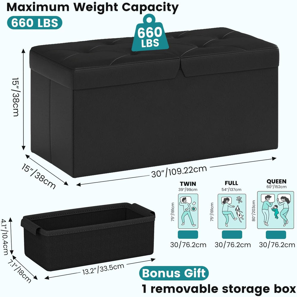 DUMOS 30 Inch Folding Storage Ottoman Bench with Flipping Lid