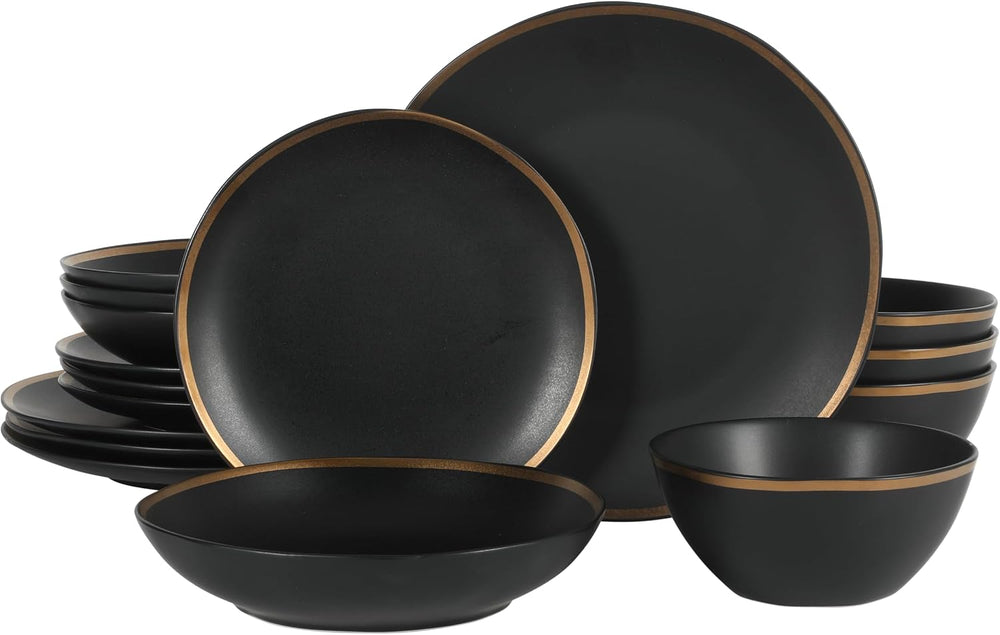 Gibson Elite Kings Road Double Plates and Bowl Organic Round Porcelain Dinner...