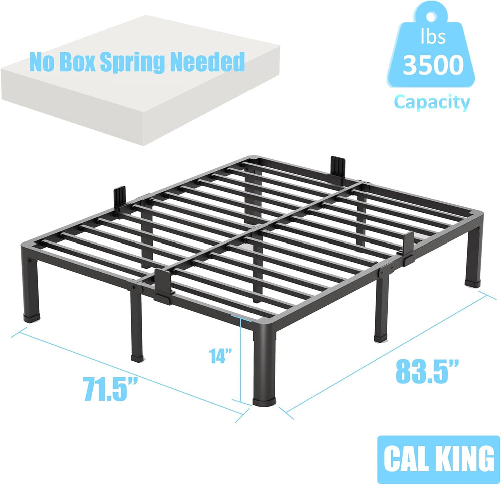 FUIOBYVV 14 Inch California King Metal Bed Frame with Mattress Retainer