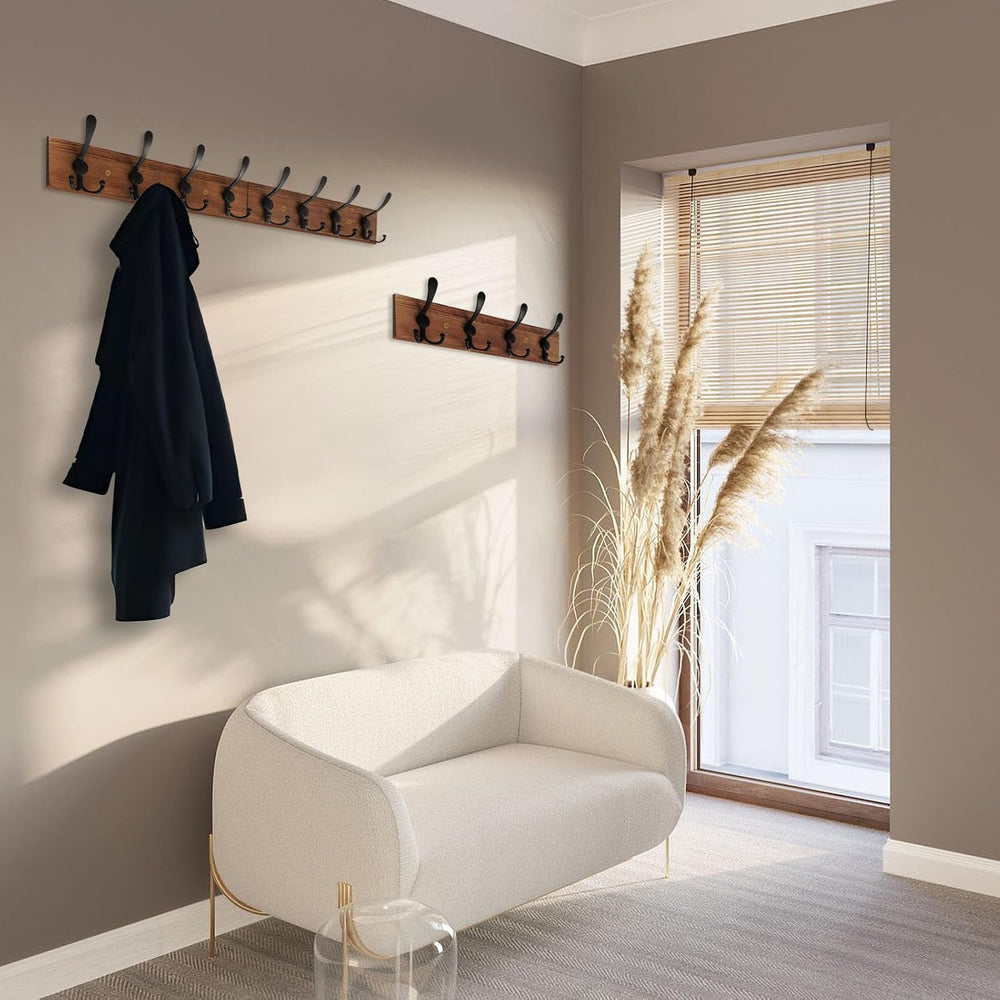 Wall Mount Coat Rack 47.3'' Burnt Brown Hanger - Rustic Towel Rack fo...