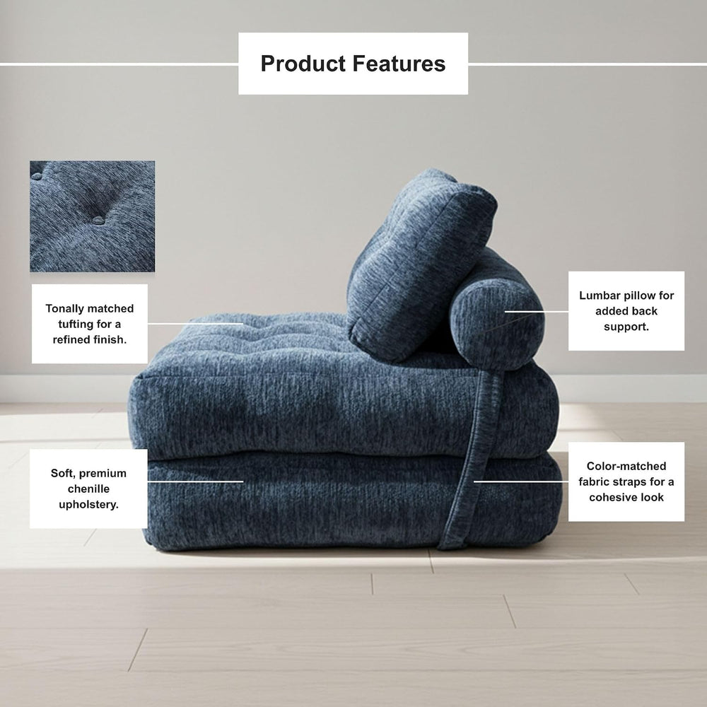 · REDEARTH · Boneless 3-in-1 Folding Sofa Bed Floor Couch - Navy Blue