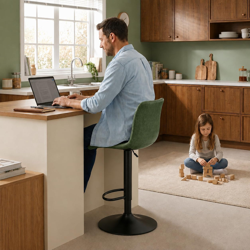 Adjustable Bar Stools Set of 2 for Kitchen Island, Green