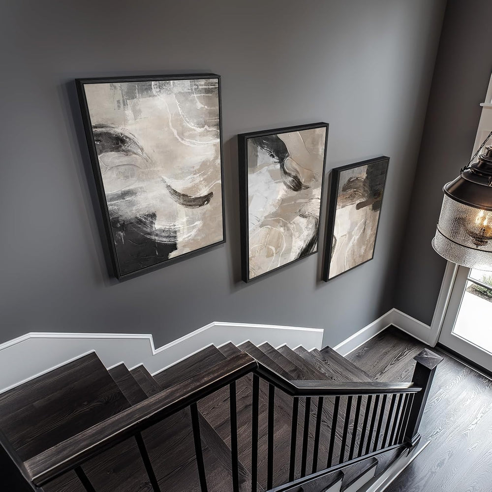 Large Framed Neutral Modern Abstract Wall Art for Living Room, 24x36 In