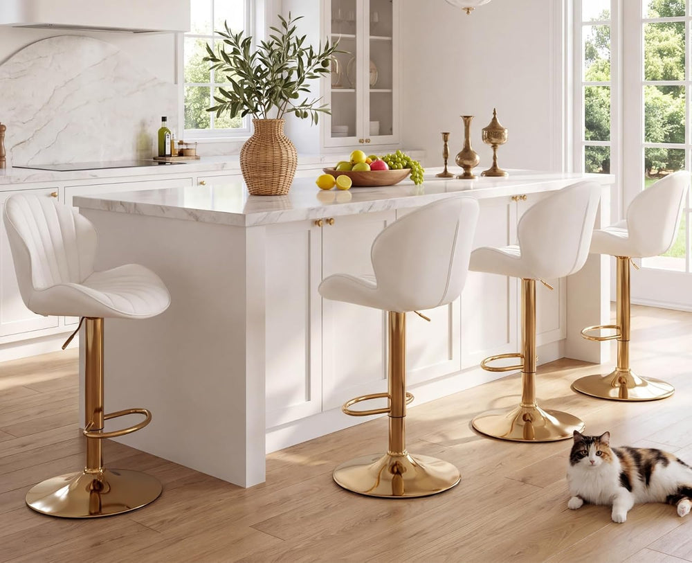 Shunzhi Modern Swivel Bar Stools Set of 4 Leather Adjustable Bar Height Barst...