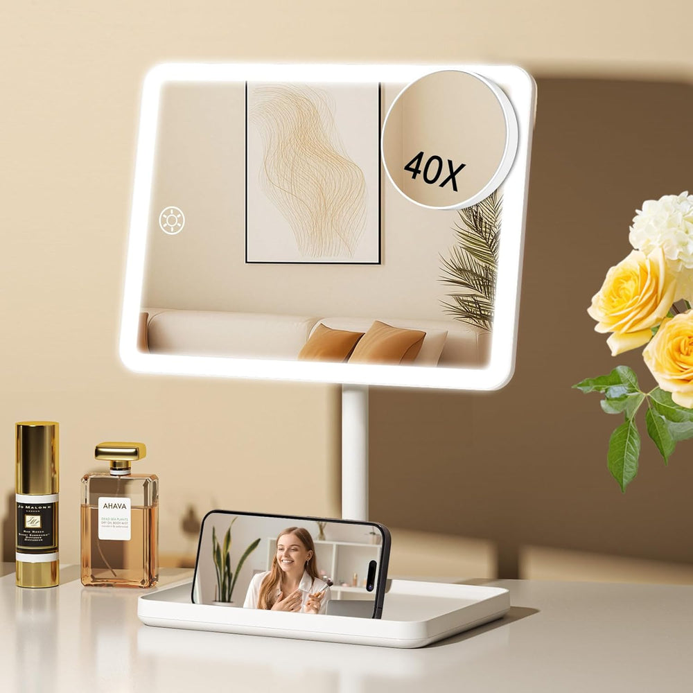 FUNTOUCH 4000mAh Rechargeable Vanity Mirror with Lights 40X Magnifier,White