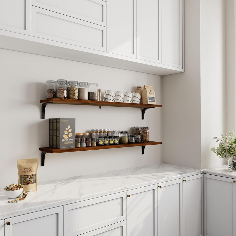 Deep Floating Shelves for Wall 48 Inch Pine Wood, Set of 2, Walnut