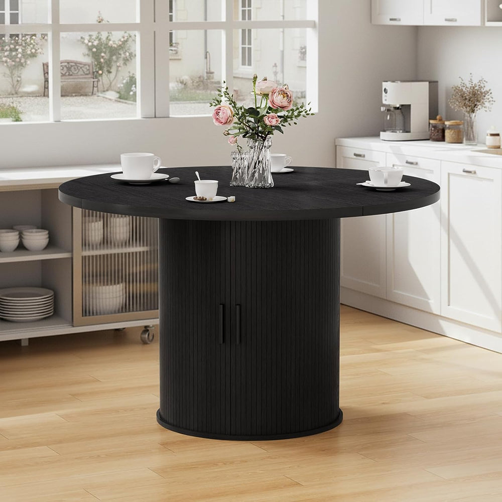 HOMMPA 48'' Round Dining Table for 4-6 Kitchen Table with Storage-Black