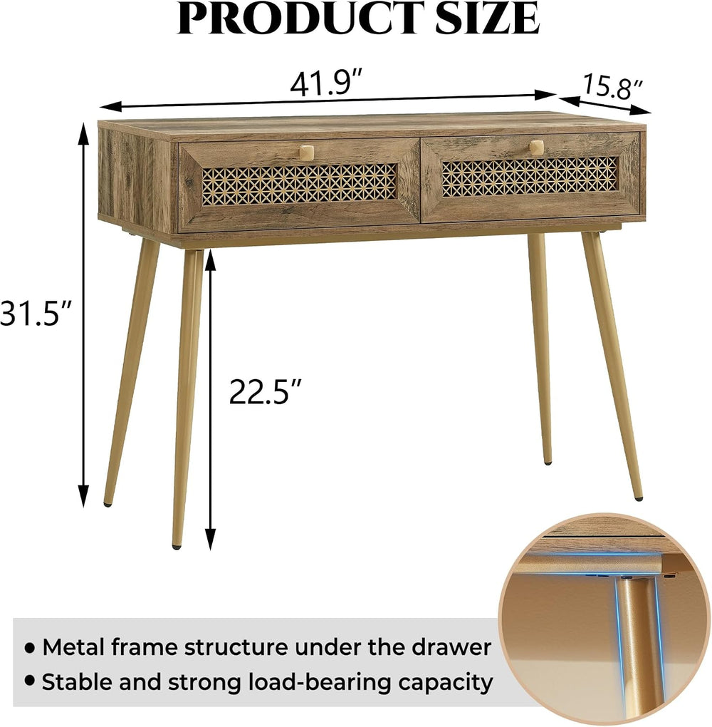 Mid Century Modern Console Table with Drawers, Narrow Sofa Table for Living R...
