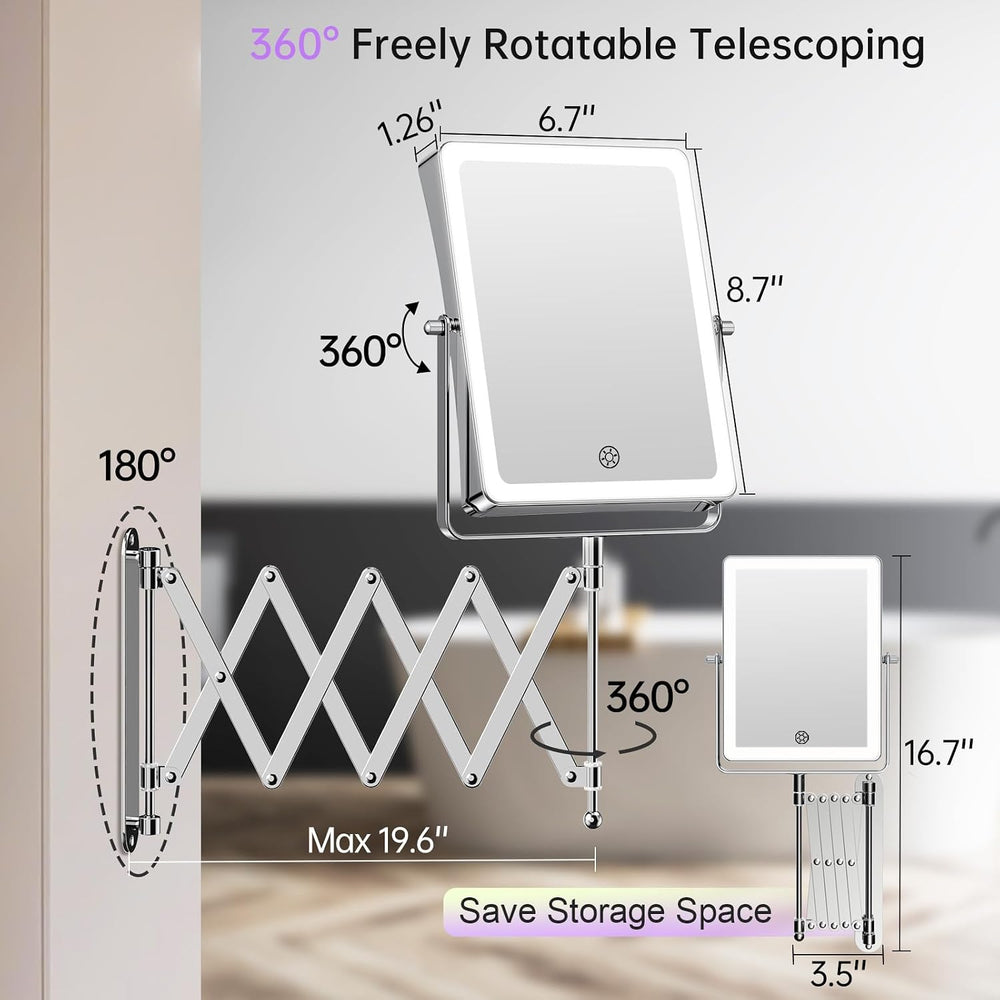 FASCINATE 8.7" 5000mAh Rechargeable Wall Mounted Makeup Mirror (Chrome)
